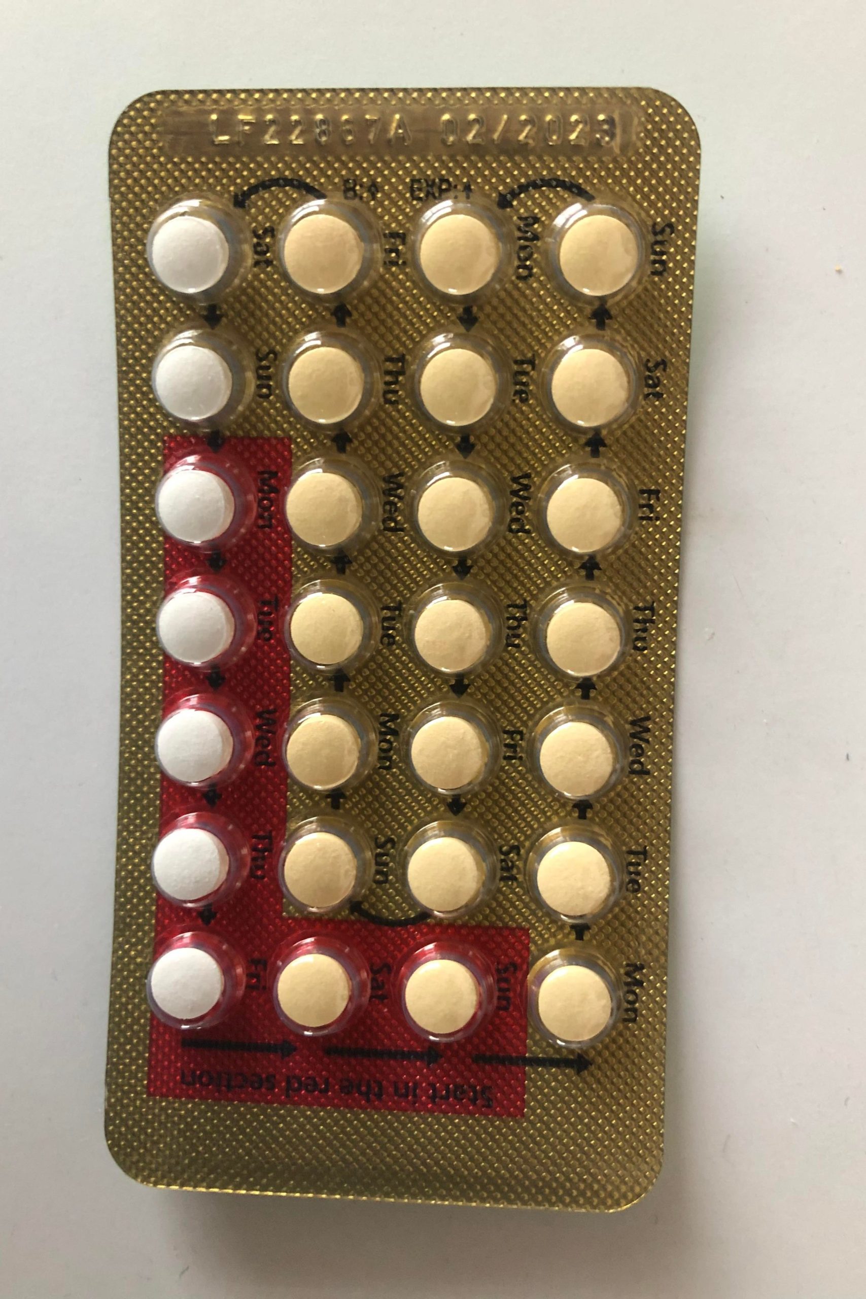 A photo of a packet of birth control pills.