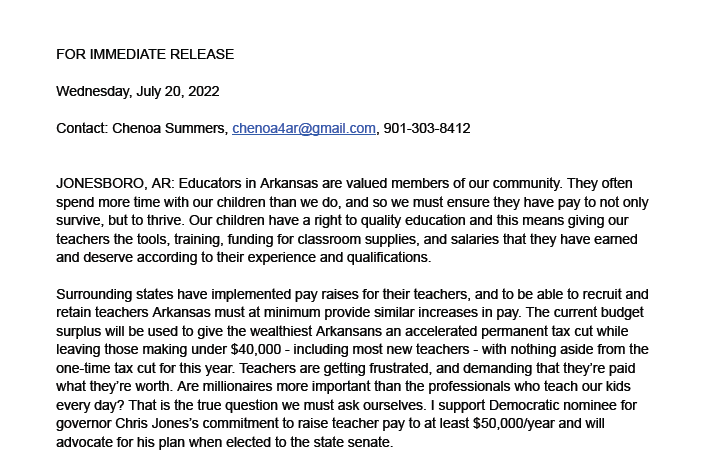  Press Release – Pay AR Teachers