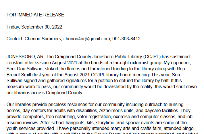  Save Our Library – Press Release